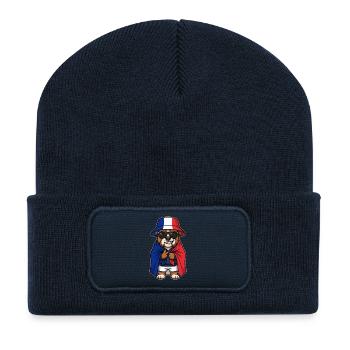 Frankreich Cartoon Hund Bulldogge Cool & Stylisch - Recycelte Patch Beanie - French Navy - Vorne