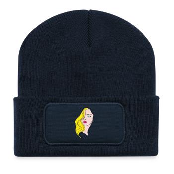 Woman Portrait Beauty Glamour Pop Art Design - Recycled Patch Beanie - french navy - Front