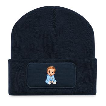 Baby in Blauem Hoodie - Recycelte Patch Beanie - French Navy - Vorne