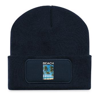 Palm Trees On The Beach Retro - Recycled Patch Beanie - french navy - Front