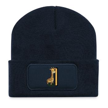 Giraffe am Pfosten – Kinderillustration - Recycelte Patch Beanie - French Navy - Vorne