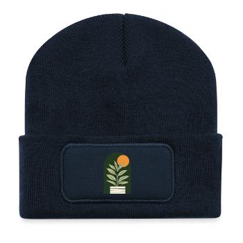 Plante solaire vert foncé - Beanie recyclé à patch - bleu marine - Devant