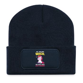 So Bin Wach Einhorn Lustiger Spruch Fabelwesen - Recycelte Patch Beanie - French Navy - Vorne