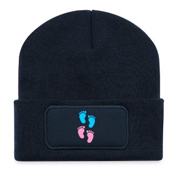Empreintes de bébé bleues et roses - Beanie recyclé à patch - bleu marine - Devant