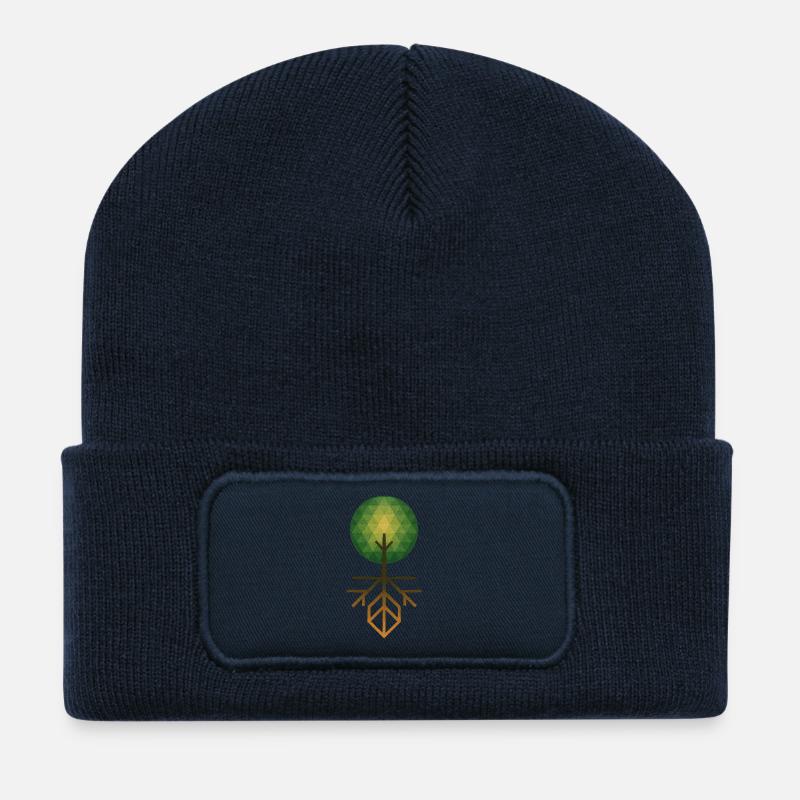 Abstract Tree with Geometric Roots – Symmet - Recycled Patch Beanie - french navy