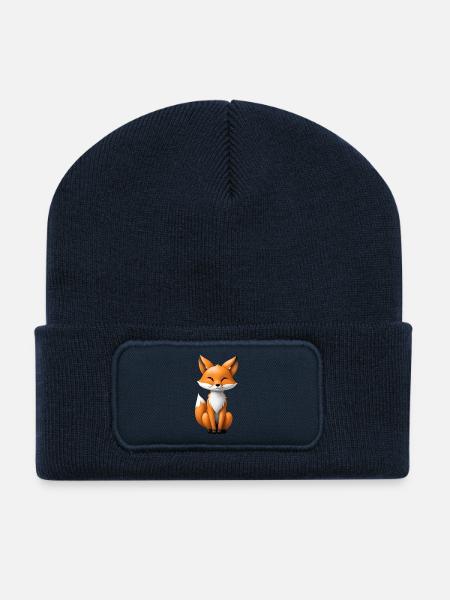 Cute Fox Illustration - Recycled Patch Beanie - french navy