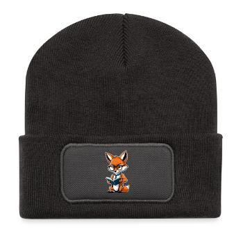 Renard intellectuel avec des lunettes livre de lecture - Beanie recyclé à patch - charbon - Devant