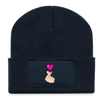 Doigt coeur signe d’amour sur noir - Beanie recyclé à patch - bleu marine - Devant