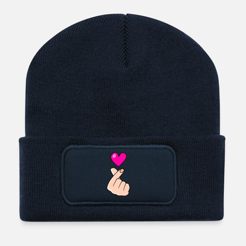 Fingerherz Liebeszeichen auf Schwarz - Recycelte Patch Beanie - French Navy