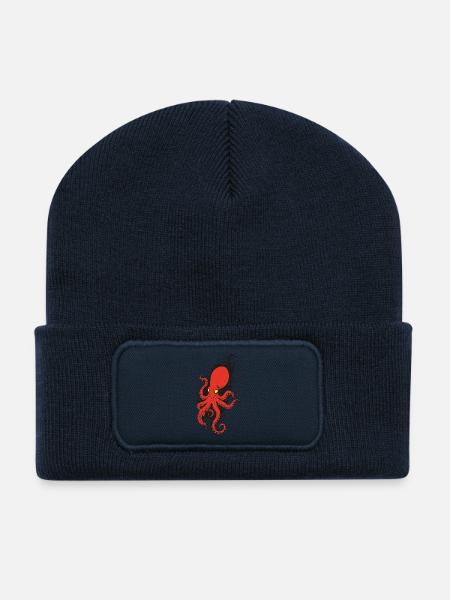 Red octopus with yellow eyes  - Recycled Patch Beanie - french navy