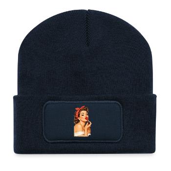 Pin-Up Girl Style rétro vintage : lèvres rouges qui embrassent - Beanie recyclé à patch - bleu marine - Devant