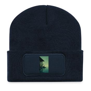 Black Cat at the Teahouse – Asian Zen Design - Recycled Patch Beanie - french navy - Front