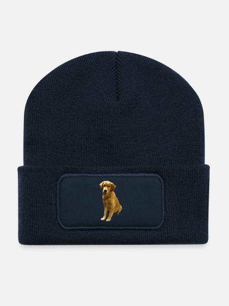 Golden Retriever Pup Portrait - Recycled Patch Beanie - french navy