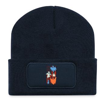 Halloween Ghost Halloween US Flag Halloween Ghost - Recycelte Patch Beanie - French Navy - Vorne