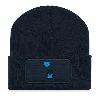 Pärchenshirt "Panda" Junge - Recycelte Patch Beanie - French Navy - Vorne