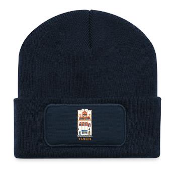 Trier, Kultiges Wahrzeichen Dreikönigenhaus, Gotik - Recycelte Patch Beanie - French Navy - Vorne