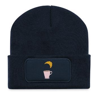 Café et croissant - Beanie recyclé à patch - bleu marine - Devant