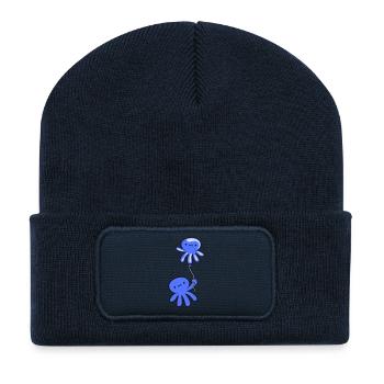 pieuvre tenant ballon mignon enfant heureux bande dessinée - Beanie recyclé à patch - bleu marine - Devant