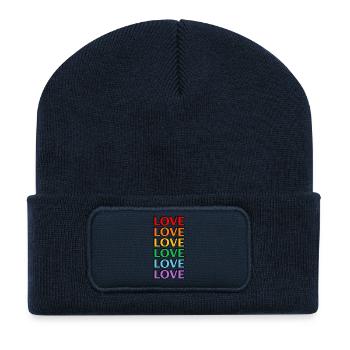 Liebe 6 Regenbogenfarben Gay Pride - Recycelte Patch Beanie - French Navy - Vorne