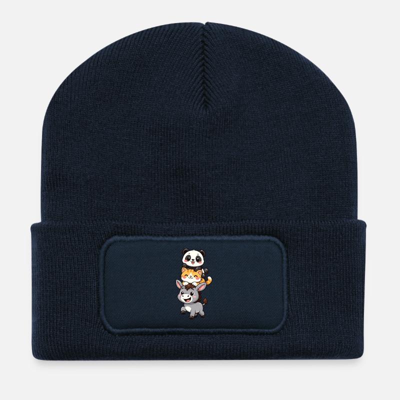 Panda, Cat, Donkey - Recycled Patch Beanie - french navy