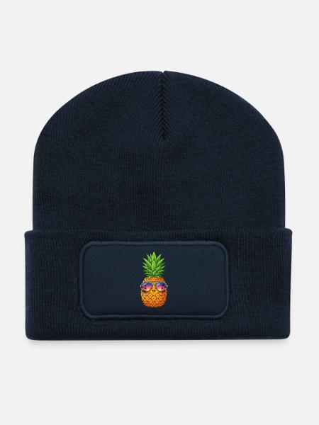 Ananas mit Sonnenbrillen und Palmen - Recycelte Patch Beanie - French Navy