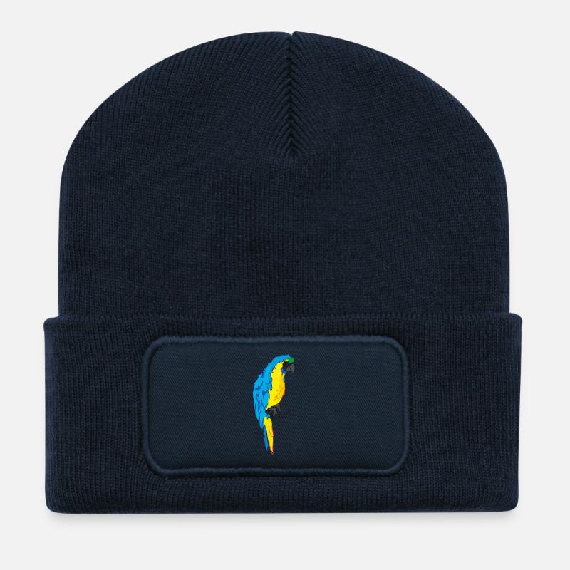 Ara Papagei gelb, blau Zeichnung - Recycelte Patch Beanie - French Navy