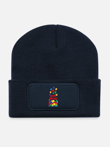 Happy Birthday mit vielen Luftballons. - Recycelte Patch Beanie - French Navy
