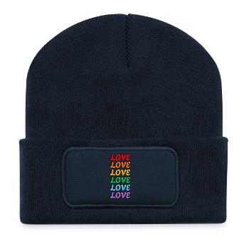 Liebe 6 Regenbogenfarben Gay Pride - Recycelte Patch Beanie - French Navy - Vorne