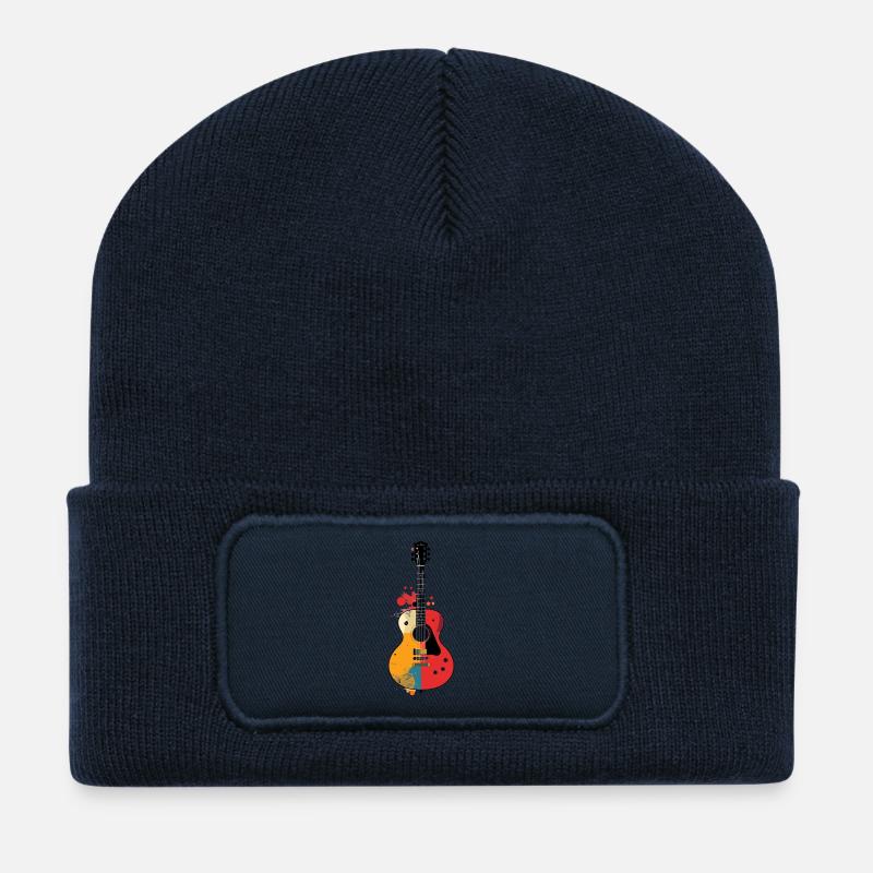 Bunte Gitarren Kunst Akustik Gitarre Motiv - Recycelte Patch Beanie - French Navy