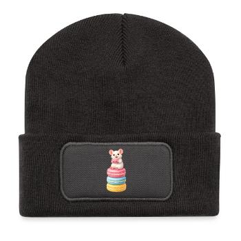 Cute mouse on colorful macarons - Recycled Patch Beanie - dark grey - Front