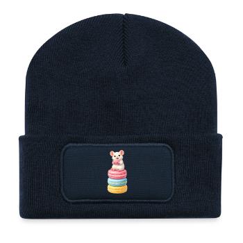Cute mouse on colorful macarons - Recycled Patch Beanie - french navy - Front