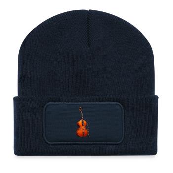 Geige in warmen Rottönen Muster - Recycelte Patch Beanie - French Navy - Vorne