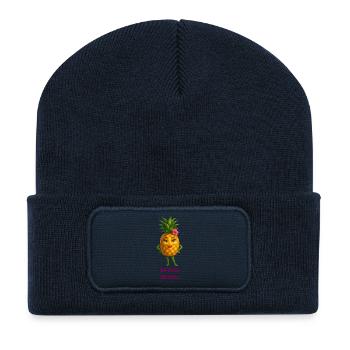 Cheerful pineapple figurine with hibiscus - Recycled Patch Beanie - french navy - Front