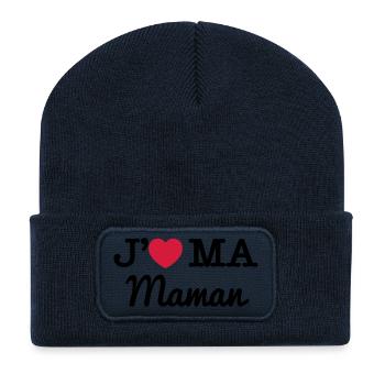 J'aime ma Maman - Beanie recyclé à patch - bleu marine - Devant