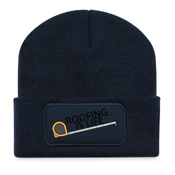 Roofing: Roofing Is Life. - Recycled Patch Beanie - french navy - Front