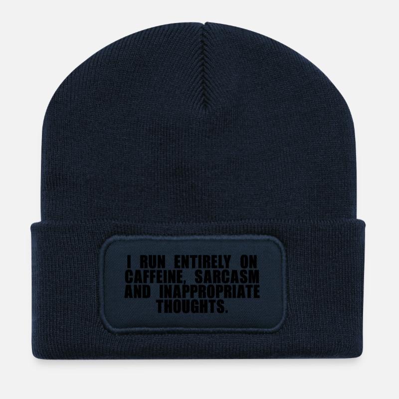 Koffein, Sarkasmus und schmutzige Gedanken schwarz - Recycelte Patch Beanie - French Navy