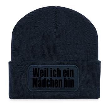 Weil ich ein Mädchen bin Geschenk Geburtstag Baby - Recycelte Patch Beanie - French Navy - Vorne