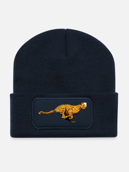 Léopard, guépard, afrique, animaux, chasse, nature, course - Beanie recyclé à patch - bleu marine