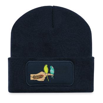 main perruches - Beanie recyclé à patch - bleu marine - Devant