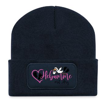 Hebamme mit Herz  - Recycelte Patch Beanie - French Navy - Vorne