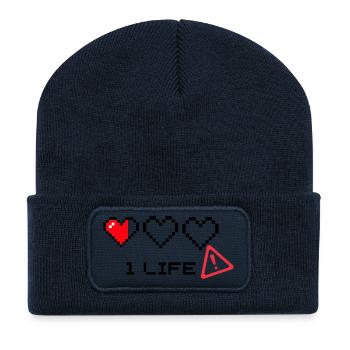Pixel Heart and Warning Symbol Duo - Recycled Patch Beanie - french navy - Front