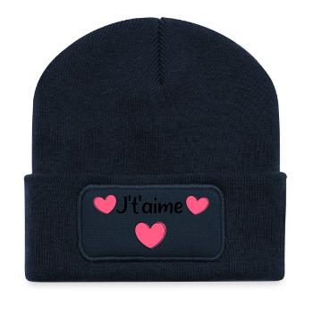 Valentinstag Pink Heart, Valentinstag - Recycelte Patch Beanie - French Navy - Vorne