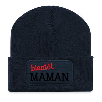 bientôt Maman ! Cadeau de grossesse - Beanie recyclé à patch - bleu marine - Devant