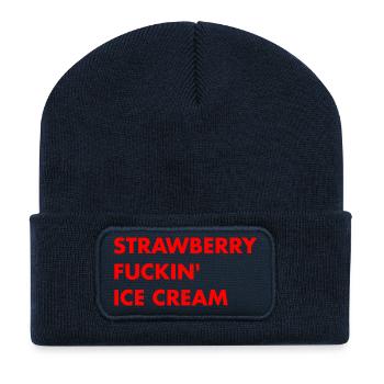 Erdbeer Eis - roter Schriftzug - Recycelte Patch Beanie - French Navy - Vorne