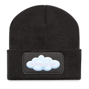 🦋 Soft Chaos Only – Pastellfarbenes weiches Mädchen Sommerstimmung - Recycelte Patch Beanie - Dunkelgrau - Vorne