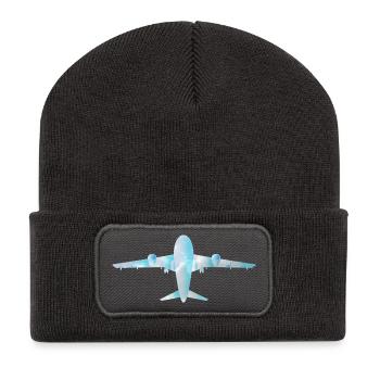 Passagierflugzeug mit Wolkenmuster - Recycelte Patch Beanie - Dunkelgrau - Vorne