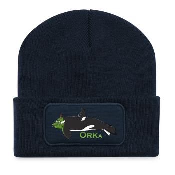 Humorvoller Orca - Recycelte Patch Beanie - French Navy - Vorne