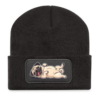 Carlin chilling - motif de chien comique drôle - Beanie recyclé à patch - charbon - Devant