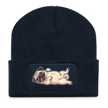 Pug chilling - funny comic dog motif - Recycled Patch Beanie - french navy - Front