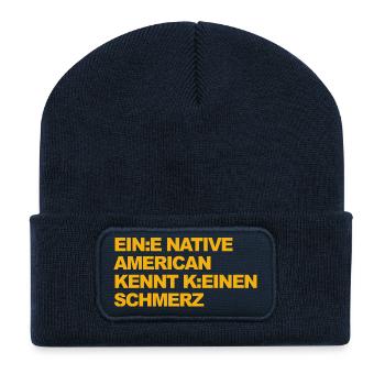 SATIRE WOKE : Un Indien ne connaît pas la douleur - Beanie recyclé à patch - bleu marine - Devant